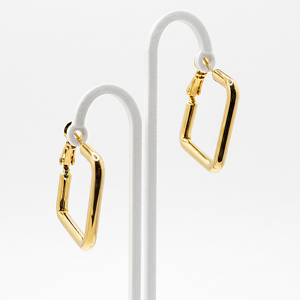 Pair of gold hoop earrings on white background