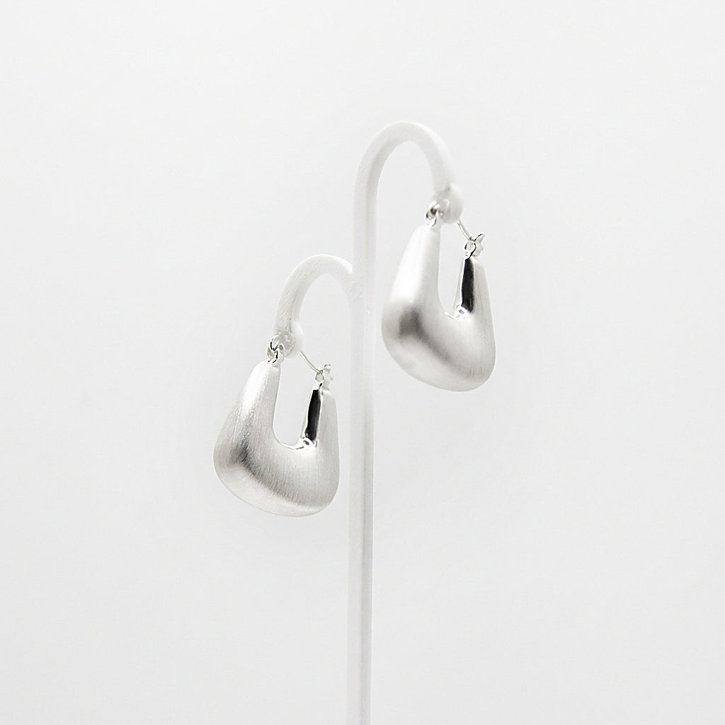 Pair of silver hoop earrings on white background